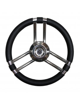 Bootslenkrad 350 mm – Edelstahl mit schwarzer Polyurethan-Ummantelung