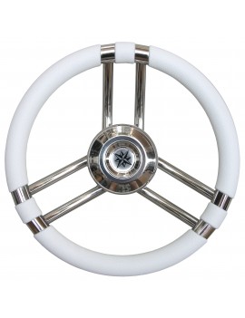 Bootslenkrad 350 mm – Edelstahl mit weißer Polyurethan-Ummantelung