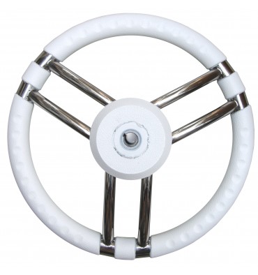 Bootslenkrad 350 mm – Edelstahl mit weißer Polyurethan-Ummantelung