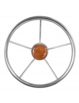Steuerrad 350 mm – Edelstahl – 5 Speichen mit Mahagoni-Zierkappe