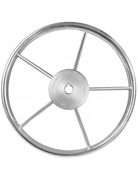 Steuerrad 350 mm – Edelstahl – 5 Speichen mit Mahagoni-Zierkappe 2