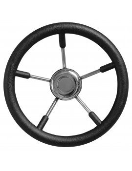 Bootslenkrad aus Polyurethan – Edelstahl/Schwarz – 350 mm