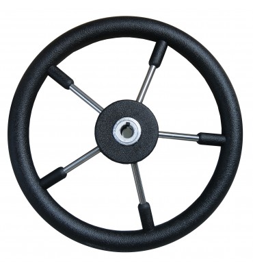 Bootslenkrad aus Polyurethan – Edelstahl/Schwarz – 350 mm