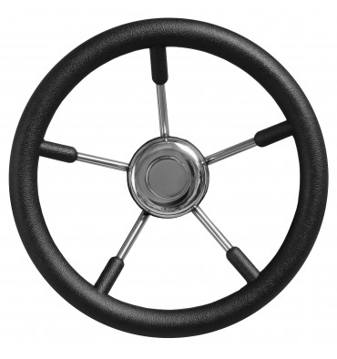 Bootslenkrad aus Polyurethan – Edelstahl/Schwarz – 320 mm