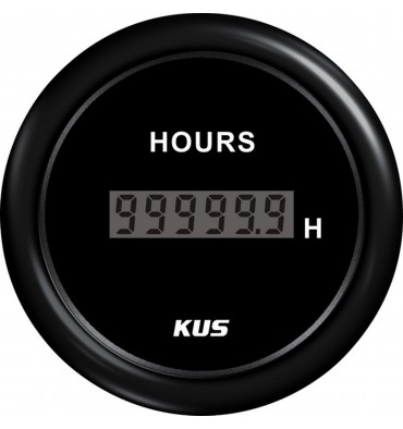 Betriebsstundenzähler 12–24 V, Ø62 mm, Schwarz – Serie V