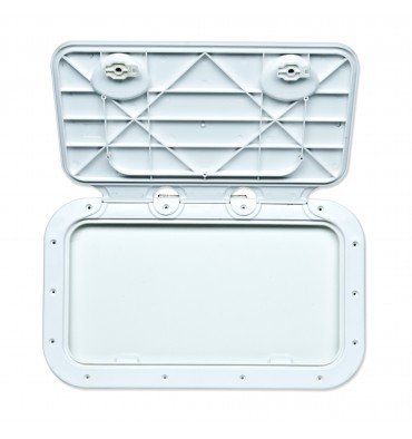 UV-beständige cremefarbene Kunststoffabdeckung mit abnehmbarer Klappe 355x600 mm